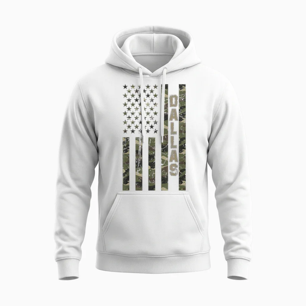 Dallas United States Distressed Camo W Us Unisex Hoodie in White