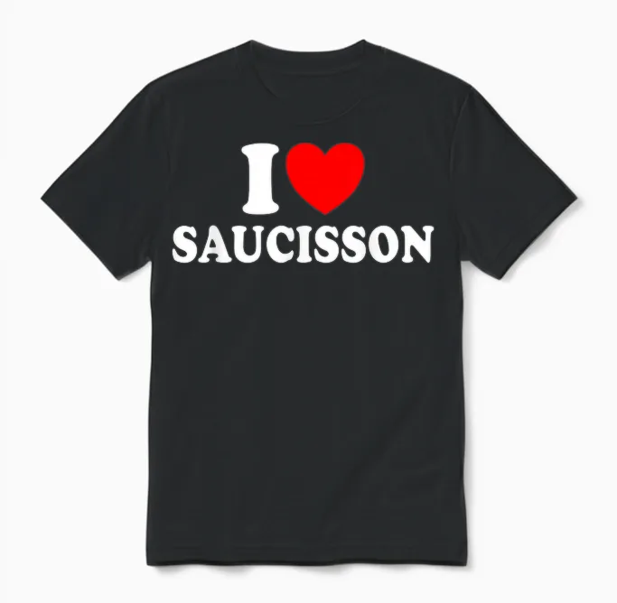 I Love Saucisson Aperitif Humour Meat Sausage Deli T-Shirt, Black, S Unisex T-Shirt in Black