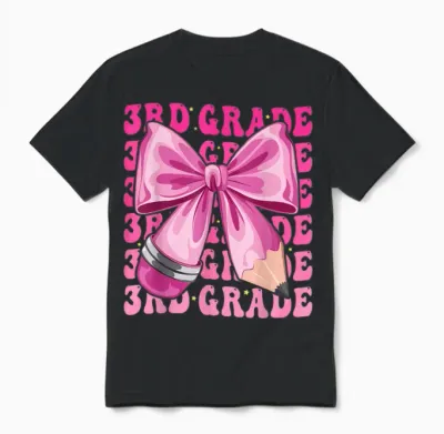 3rd Grade Girls Coquette Bow Back to School Third Grade Unisex T-Shirt - Black