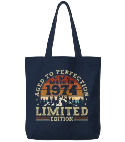 Vintage 1974 Retro Birthday Gift Tote Bags - Navy
