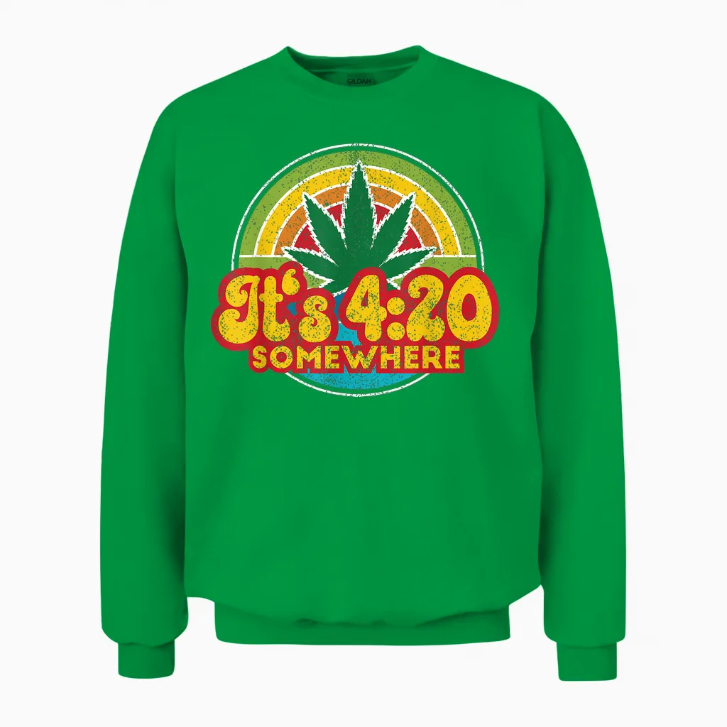 4:20 Somewhere 420 Weed Cannabis Marijuana Stoner Gift Unisex Sweatshirt in Irish Green