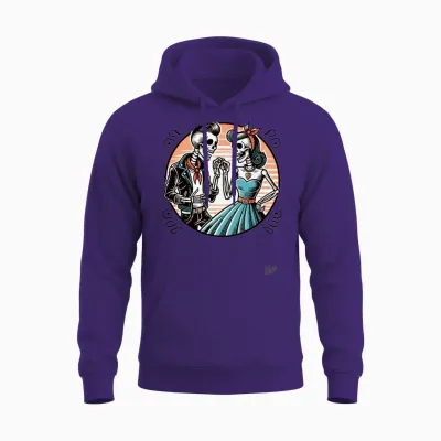 Retro Rockabilly Skeleton Couple Unisex Hoodie - Purple