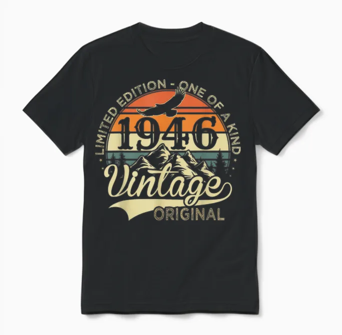 Original 1946 Vintage Cadeau 80 Ans Anniversaire Homme Femme Unisex T-Shirt in Black