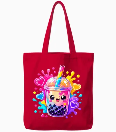 Niedliche Kawaii Boba Bubble Tea Lover Anime Herzen Tote Bags - Red