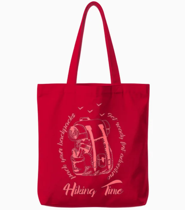 Hiking Times Summer Vacation Fun Tote Bags in Red