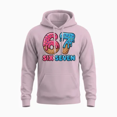 Ice Cream Drip 67 Meme Six Seven Funny Gen Alpha Slang Unisex Hoodie - Light Pink