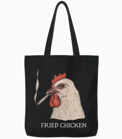 Fried Chicken 420 Smoking Marijuana, Funny Stoner, Weed Meme Tote Bags - Black