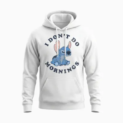 Disney Lilo & Stitch I Don't Do Mornings Distressed V2 Unisex Hoodie - White