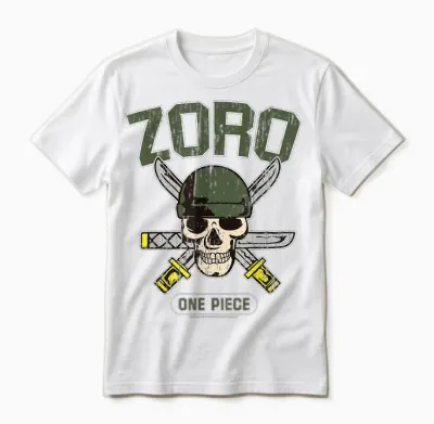 One Piece Straw Hat Pirate Hunter Roronoa Zoro Logo Anime T-Shirt, Black Unisex T-Shirt - White