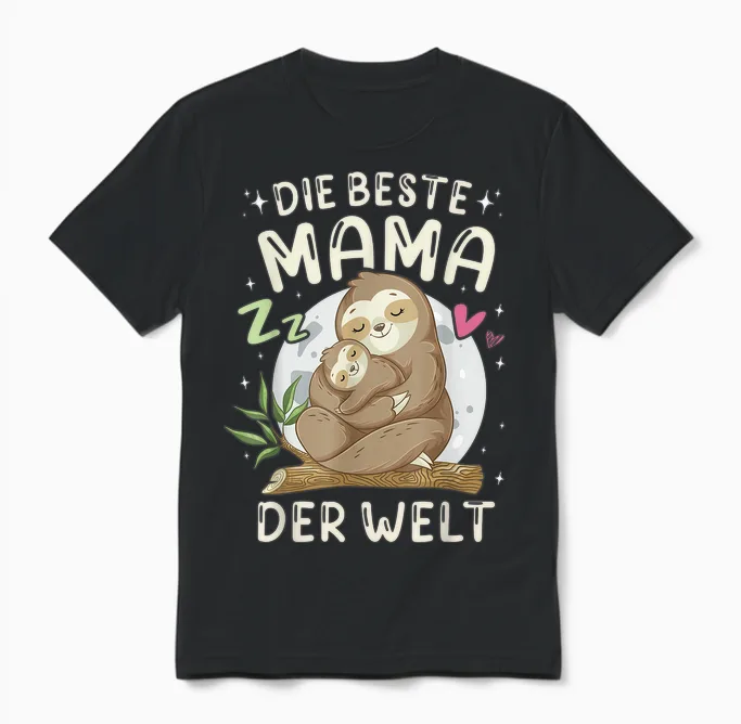 Die Beste Mama Der Welt, Faultier Mutter Mit Kind, Muttertag Unisex T-Shirt in Black