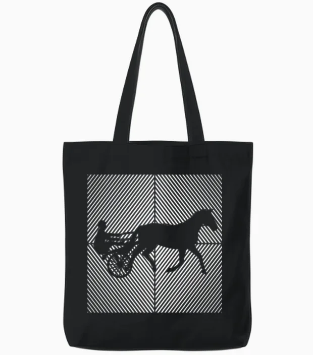Trotting Horse Trotting Harness-Racing Horses Tote Bags in Black