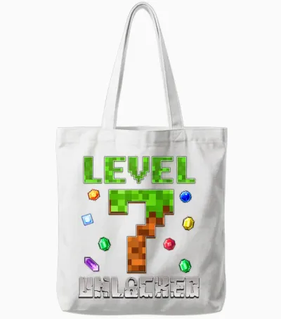 Birthday Boy Level 7 Unlocked 7th Birthday Game Pixel Tote Bags - White