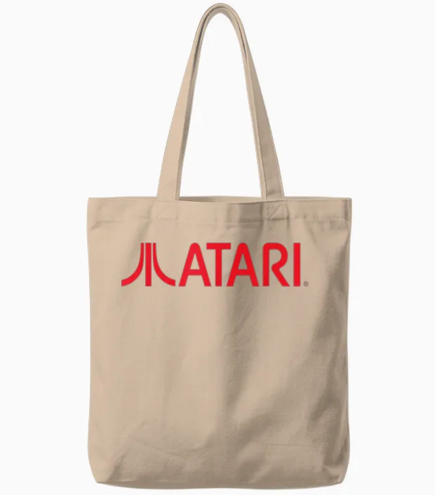 Atari Games Red Retro Vintage Gaming Fun Arcade Look T-Shirt, Black Tote Bags in Natural