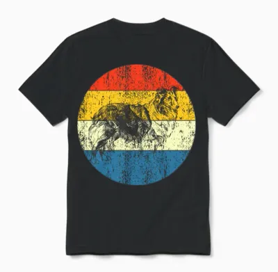 Vintage Dog Retro Sunset Unisex T-Shirt - Black