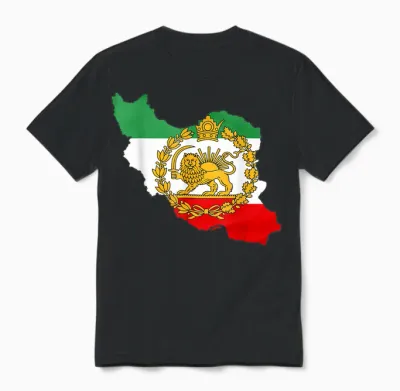 Persian Lion, Iran Map, Iranian Flag, Lion & Sun Unisex T-Shirt - Black