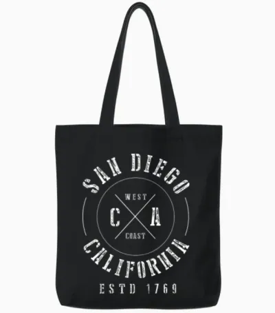 San Diego California Tote Bags - Black