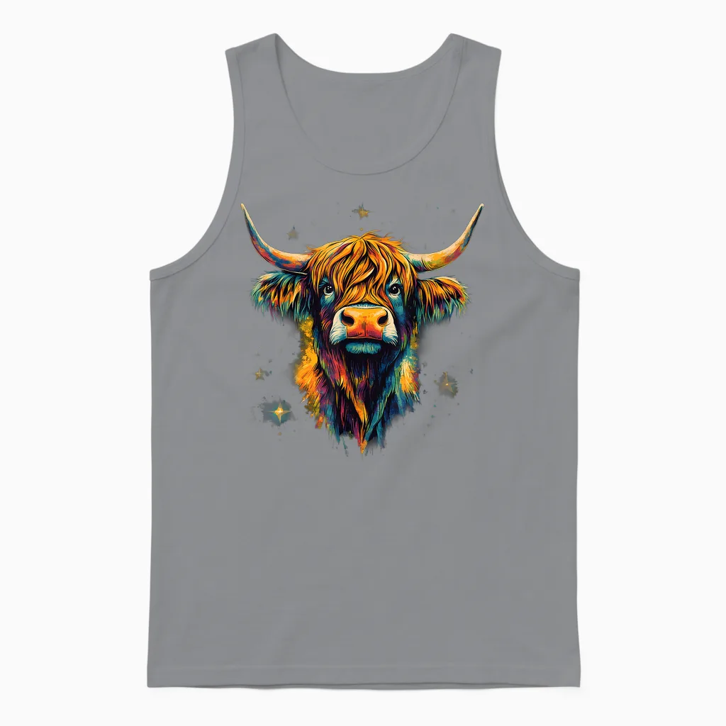 Scottish Cow Highland Scottish Cattle Highlander Hairy Cow Unisex Tank Top in Sport Grey