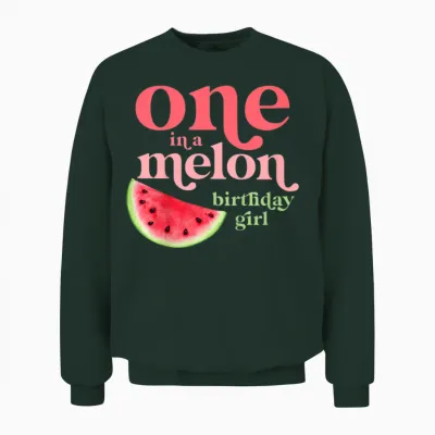 Children's One in a Melon Birthday Girl Baby 1st Watermelon First T-Shirt, Black Unisex Sweatshirt - Forest