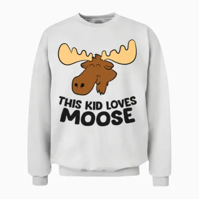 This Kid Loves Moose Cute Cartoon Moose Drawing Unisex Sweatshirt - White