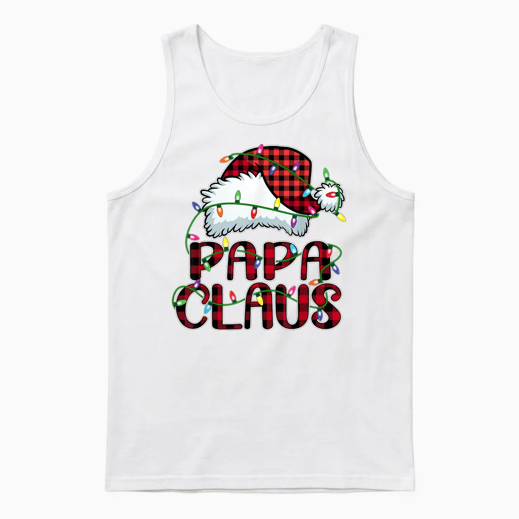 Papa Claus Shirt Christmas Lights Pajama Family Matching Unisex Tank Top in White