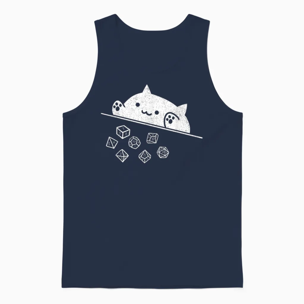 Niedliche Katze Gamer Rpg Spiel Regenbogen Würfel Nerdy Männer Frauen Kinder Unisex Tank Top in Navy