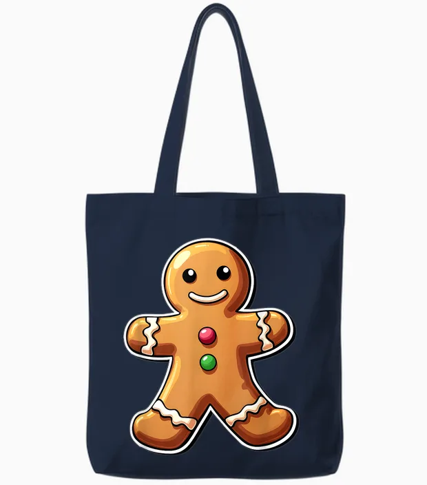 Gingerbread Christmas Women Kids Toddler Men Man Boys Tote Bags in Navy