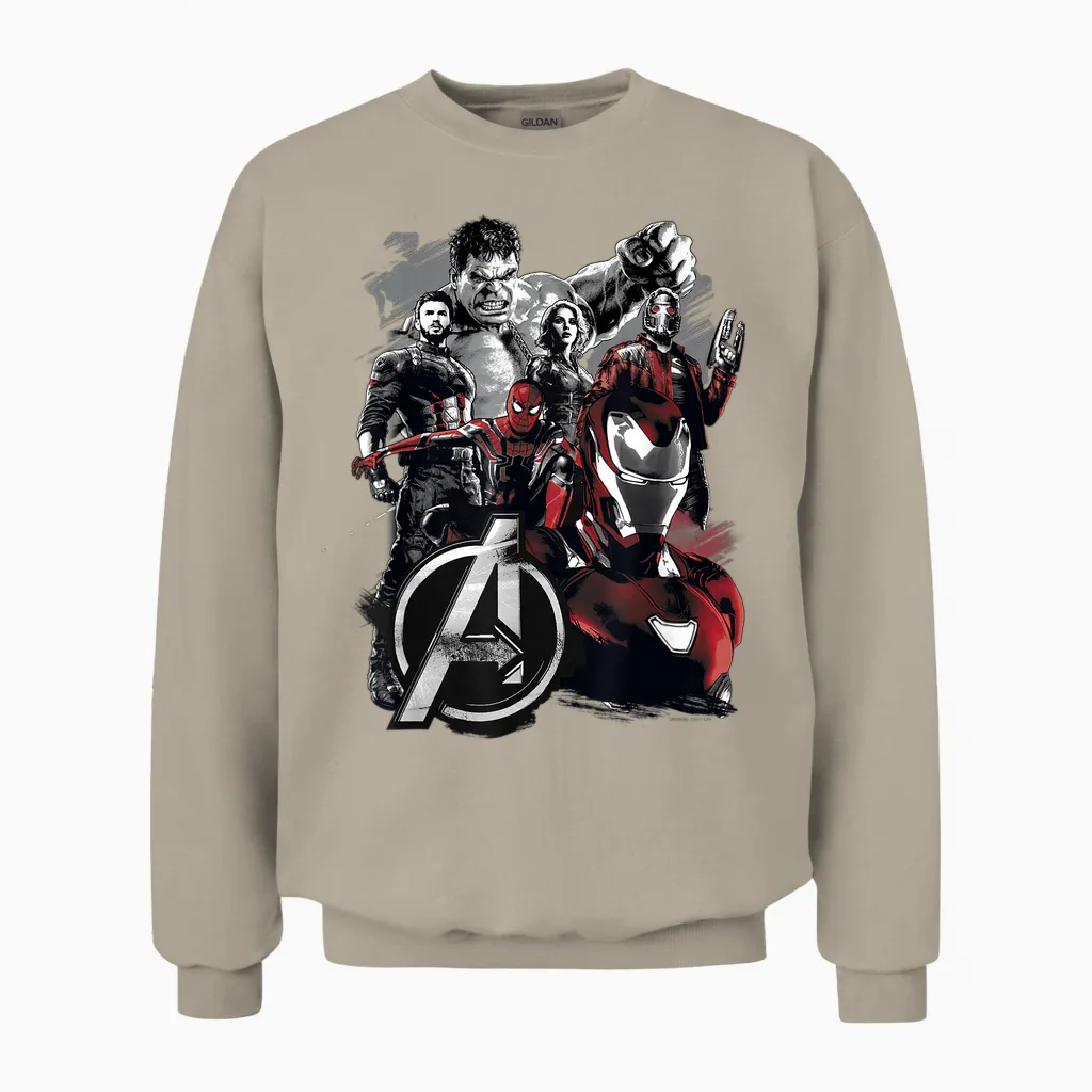 Marvel Infinity War Avengers Grunge Logo Graphic Unisex Sweatshirt in Sand