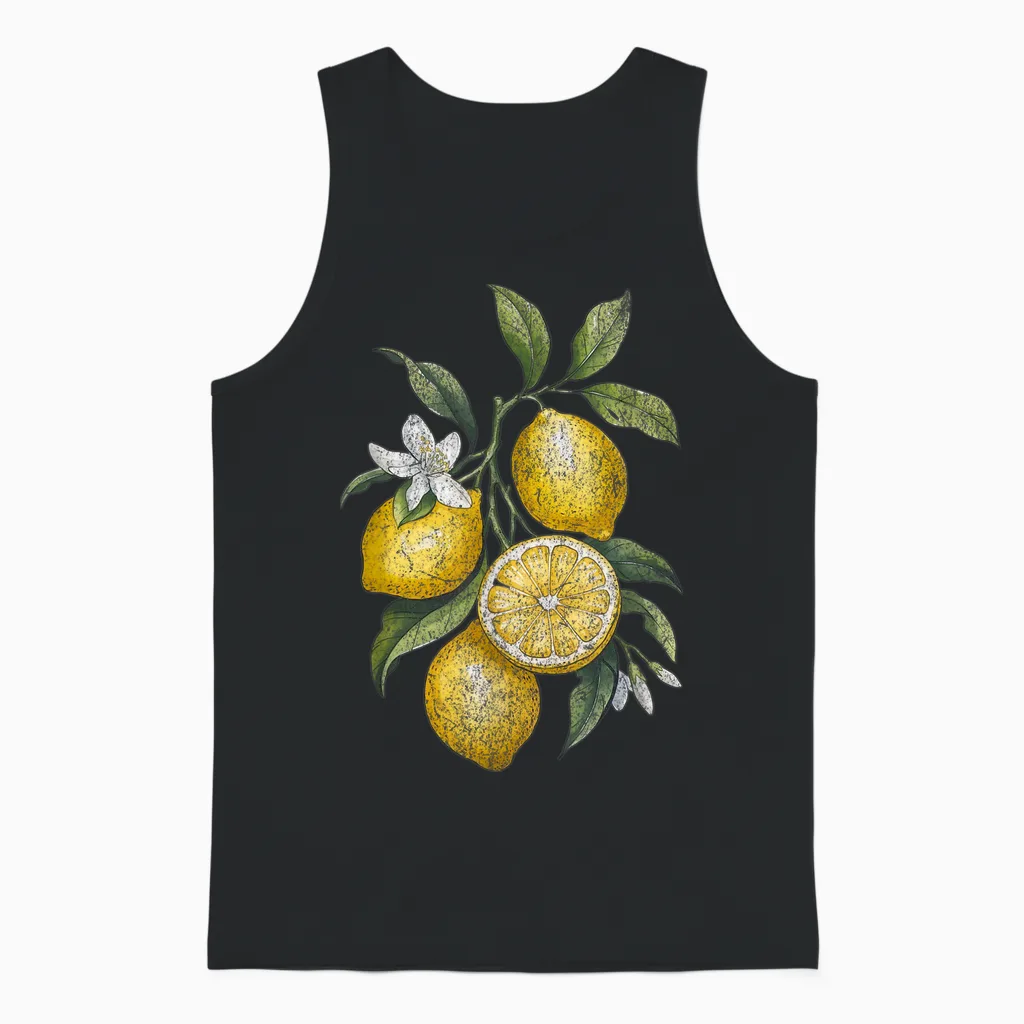 Citrus Vibes Vintage Lemon Unisex Tank Top in Black
