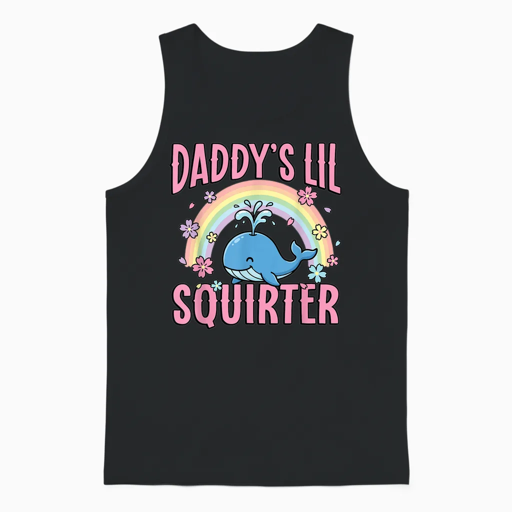 Daddy's Lil Squirter Süßer Wal, Regenbogen-Kirschblüte Unisex Tank Top in Black