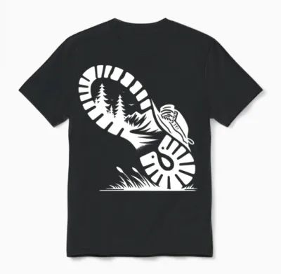 Hiking Boot with Forest Profile for Hikers Unisex T-Shirt - Black