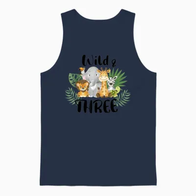 Kinder Wild & Three 3. Geburtstag Junge Lustiges Wildtier Kleinkind Unisex Tank Top - Navy