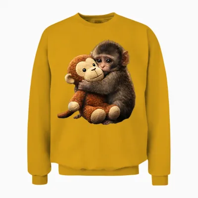Baby Monkey Punch Plush Cute Monkey Punch Plush Hugging Unisex Sweatshirt - Gold