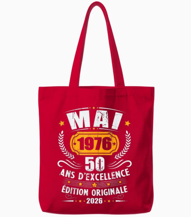 Vintage Mai 1976 Cadeau Anniversaire 50 Ans Hommes Femmes Tote Bags in Red