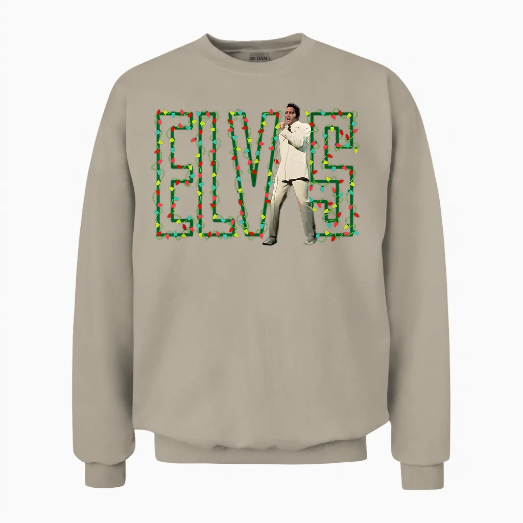 Elvis Presley Official Elvis Christmas Light Unisex Sweatshirt in Sand