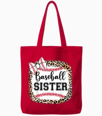 Toddler Baseball Sister Girl Youth Cute Little Biggest Fan Tote Bags - Red