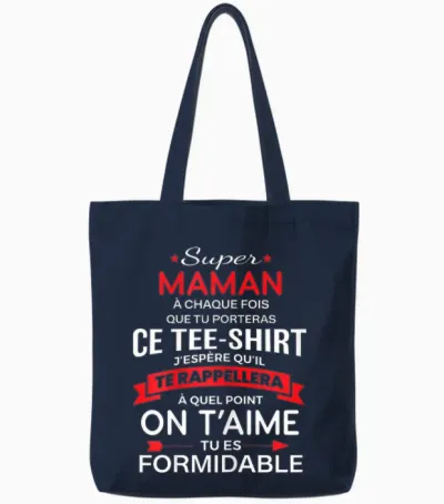 Super Maman on T'aime Gift Woman Mum T-Shirt, Black Tote Bags - Navy