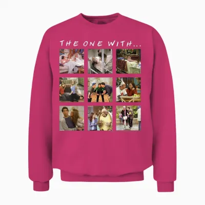 Friends Group Shot the One with Character Panels Unisex Sweatshirt - Heliconia