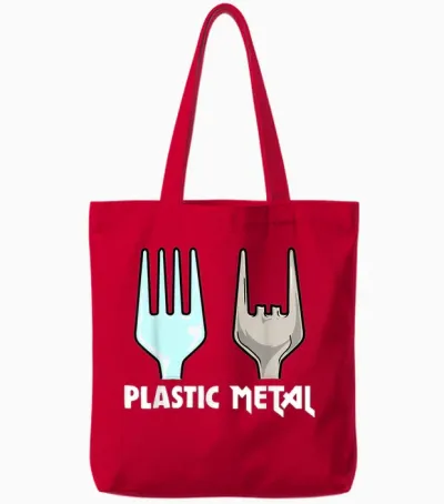 Plastic Fork Metal Funny Heavy Metal Music Metalhead Humor T-Shirt, Black, S Tote Bags - Red