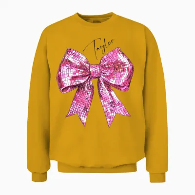 Bow Ball Disco Pink T-Shirt, White, Female X-Small Unisex Sweatshirt - Gold