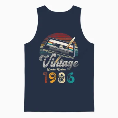 Vintage 1986 Geburtstag 40 Jahre Kassette Bleistift Unisex Tank Top - Navy