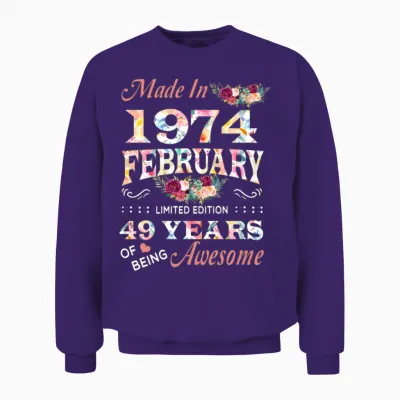 February 1974 Flower 49 Years of Being Awesome Unisex Sweatshirt - Purple