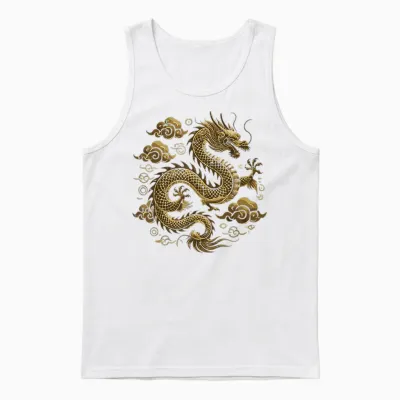 Dragon Asian Clouds Vintage Chinese Japanese Men Women Unisex Tank Top - White