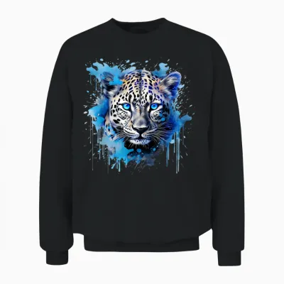 Leopard Portrait Splash Tier Kunst Natur Kunstwerk Tierwelt Unisex Sweatshirt - Black