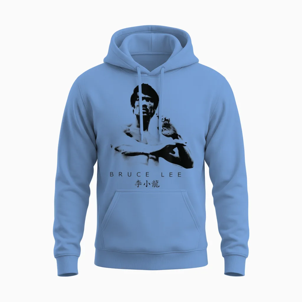 Bruce Lee on Guard Pose Epic Shot T-Shirt, White, S Unisex Hoodie in Carolina Blue