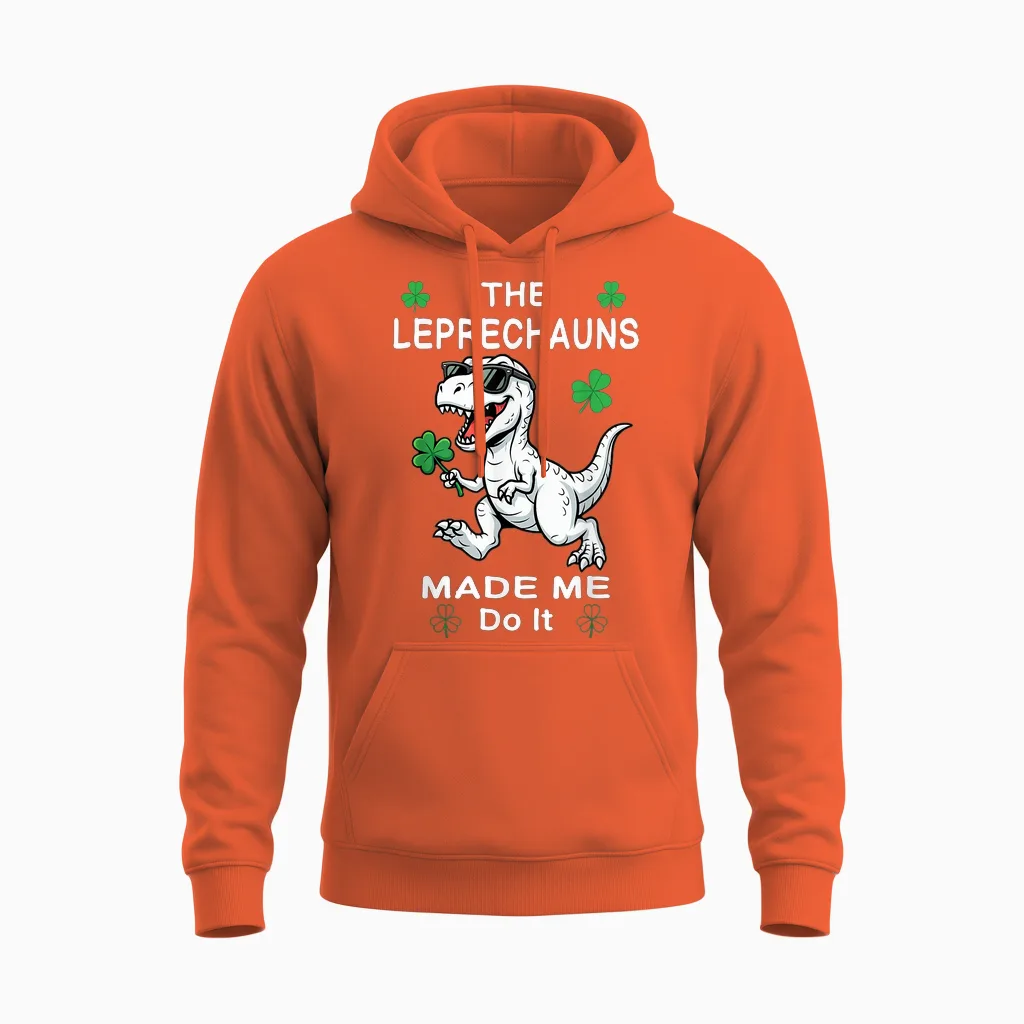 St Patricks Day Boys Kids Dinosaur Leprechauns Made Me Do It Unisex Hoodie in Orange