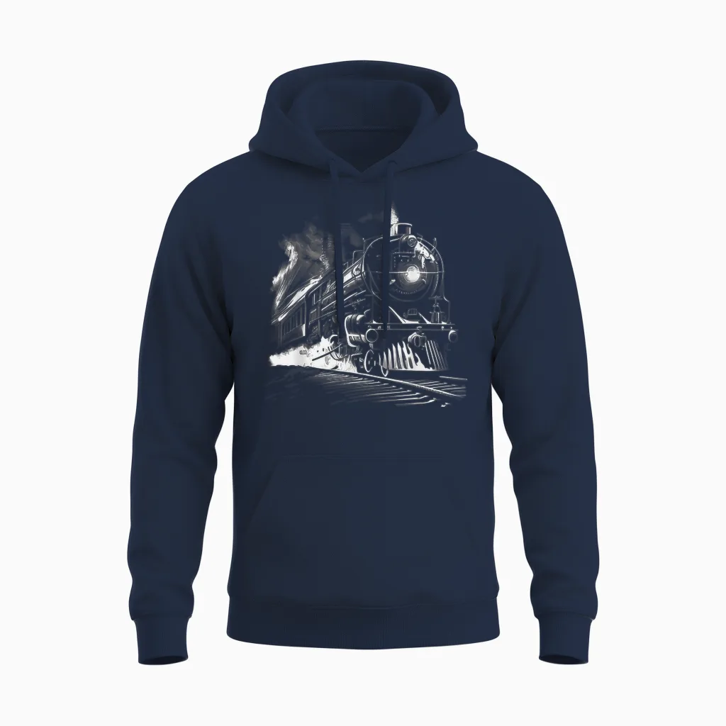 Steam Train Locomotive Train Vintage Train T-Shirt, Black, S Unisex Hoodie in Navy