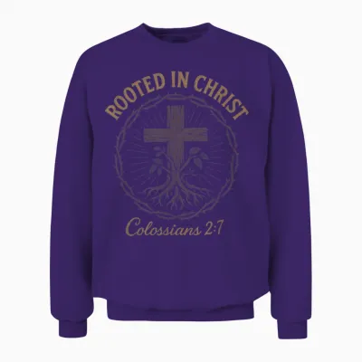 Verwurzelt in Christus – Christliches Jesus-Kreuz Unisex Sweatshirt - Purple