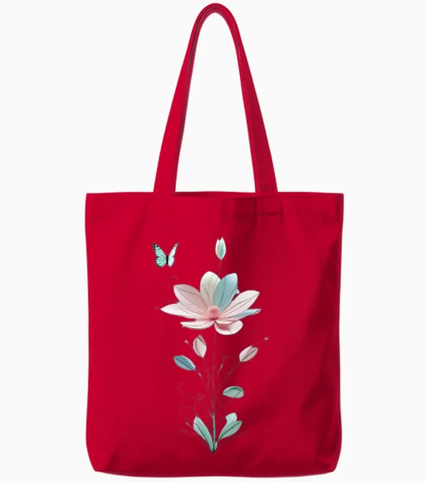 T-Shirt Unisexe Pour Homme Et Femme Avec Motif Fleur Et Papillon Manche Longue Tote Bags in Red