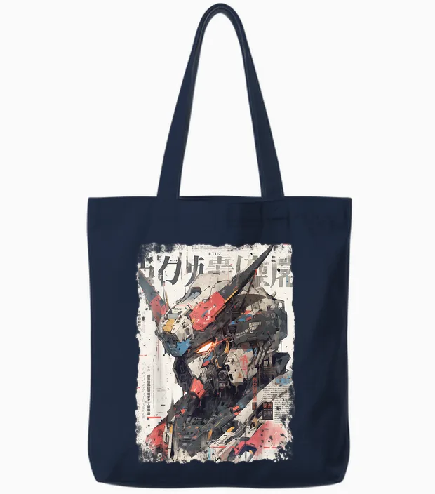 Hip Hop Y2k Vintage Hipster Edgy Urban Streetwear Roboter Tote Bags in Navy