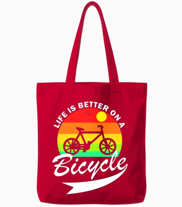 Life Is Better on a Bicycle Retro Tote Bags in Red